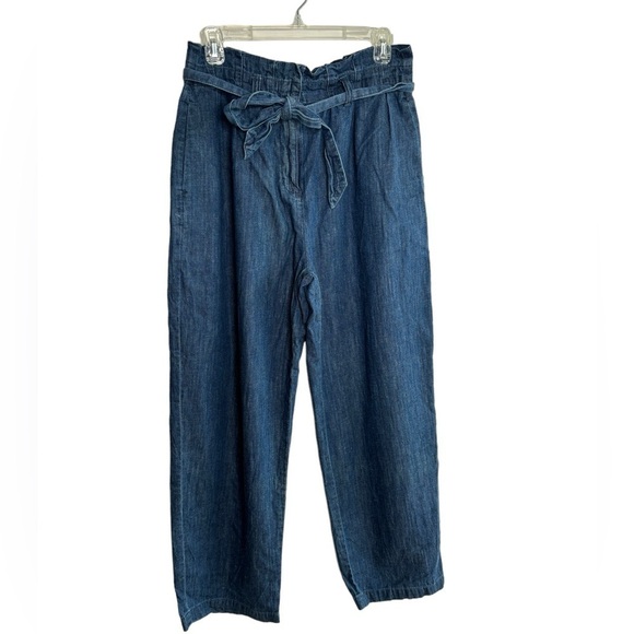 J. Crew Re-imagined Paper Bag Pants in Chambray Sz 6 Hemp Cotton Blend Cropped - Picture 4 of 16